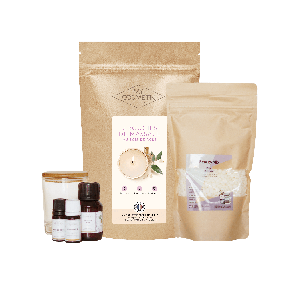 Bolsa cosmética DIY - receita de vela de massagem relaxante de jacarandá aromático